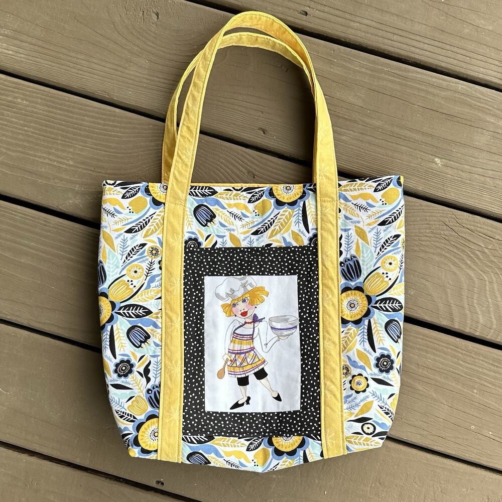 Handmade Fabric Totebag Women Chef Yellow Black - Picture 3 of 5